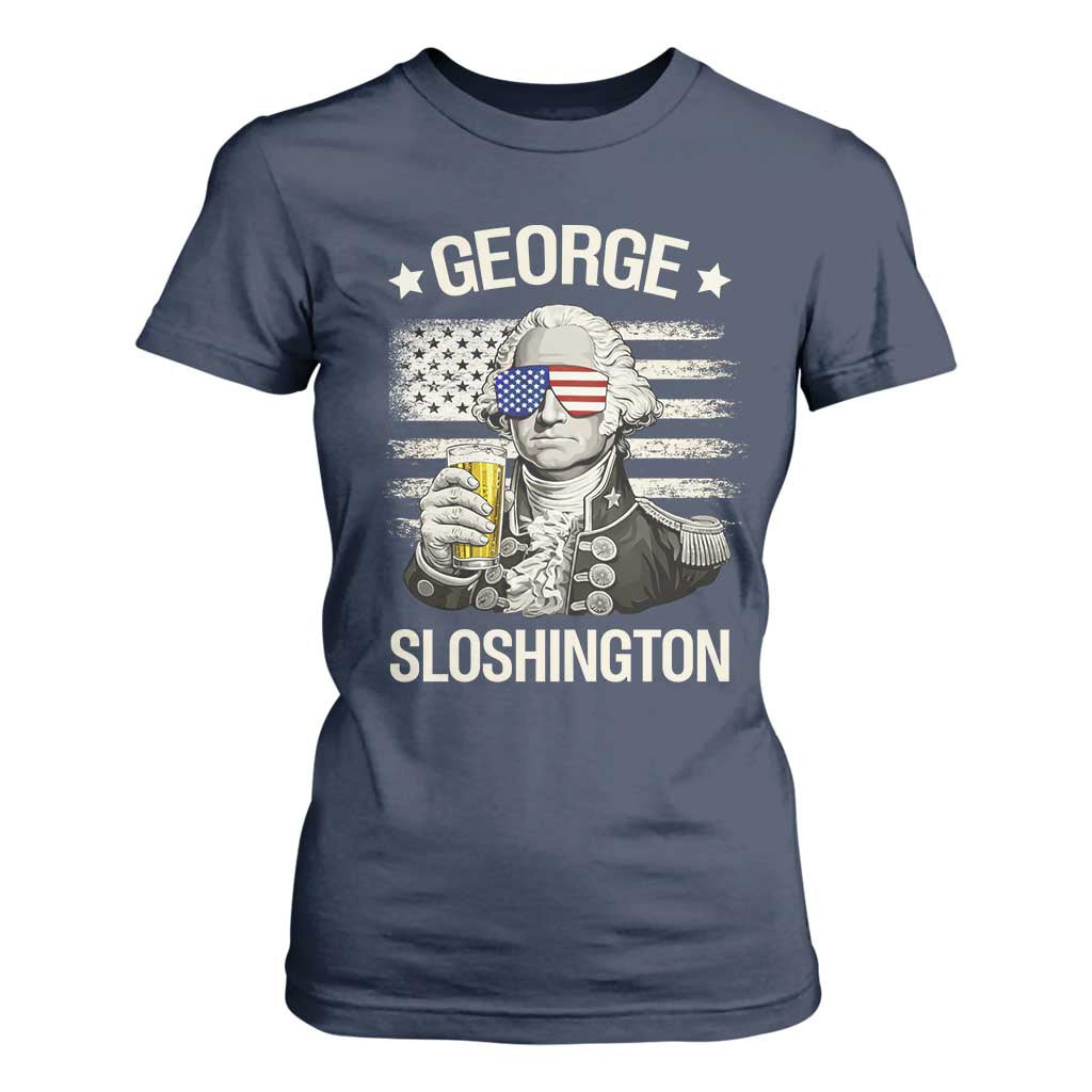 George Sloshington Washington T Shirt For Women 4th of July America Flag Beer TS14 Navy Print Your Wear