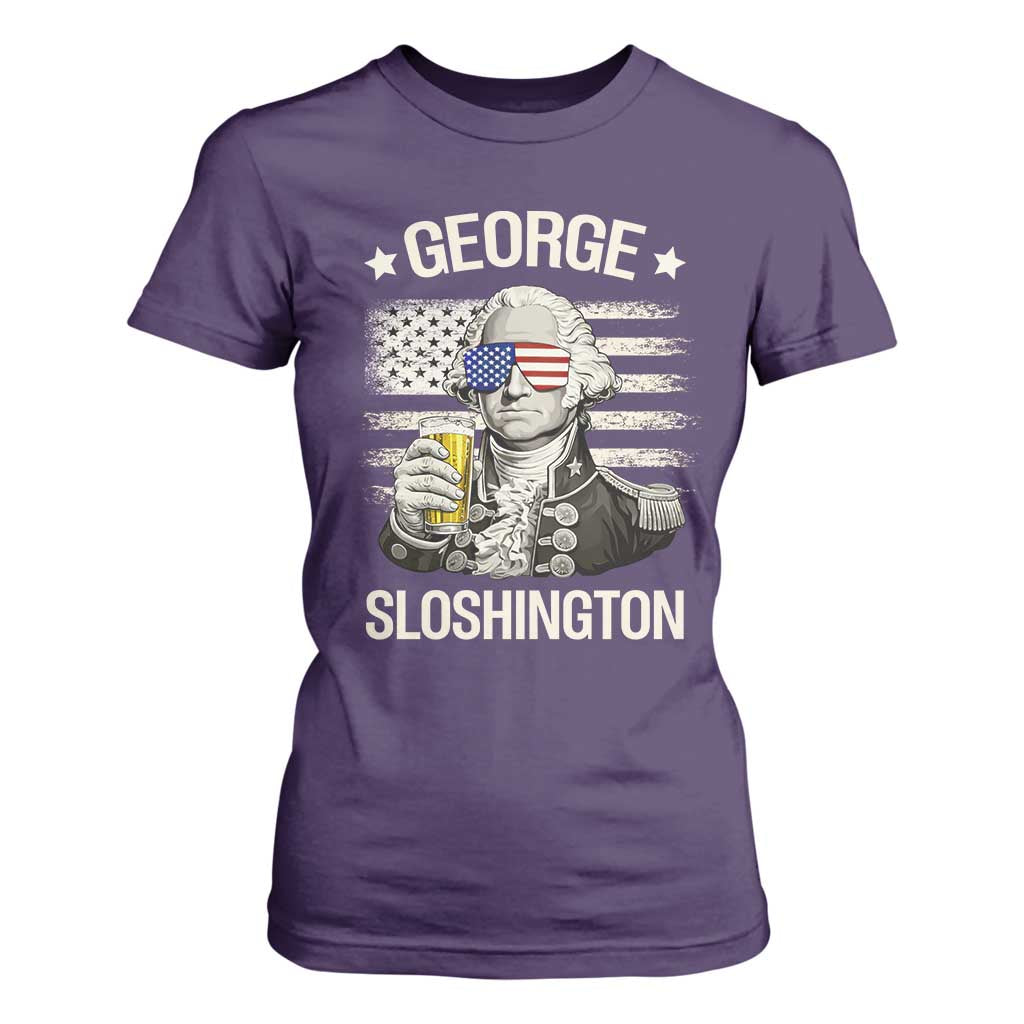 George Sloshington Washington T Shirt For Women 4th of July America Flag Beer TS14 Purple Print Your Wear