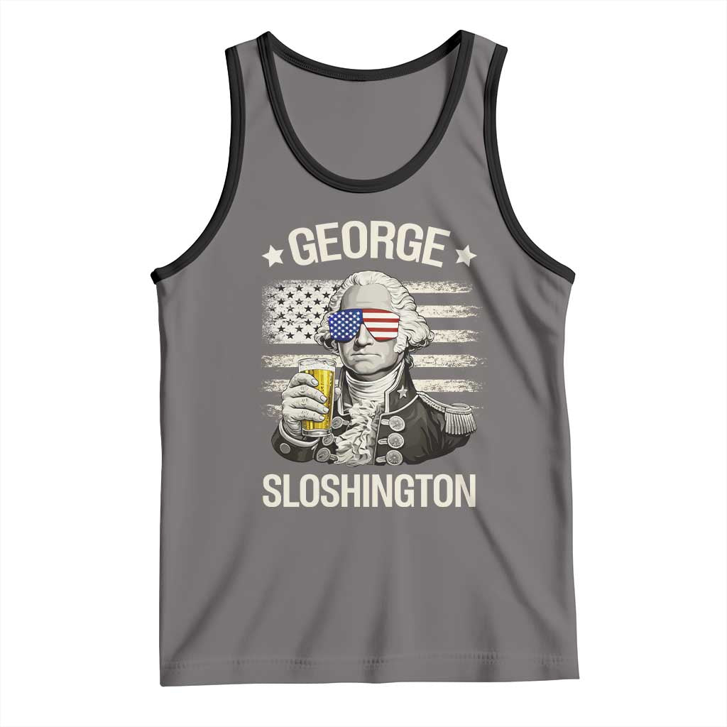 George Sloshington Washington Tank Top 4th of July America Flag Beer TS14 Deep Heather Black Print Your Wear