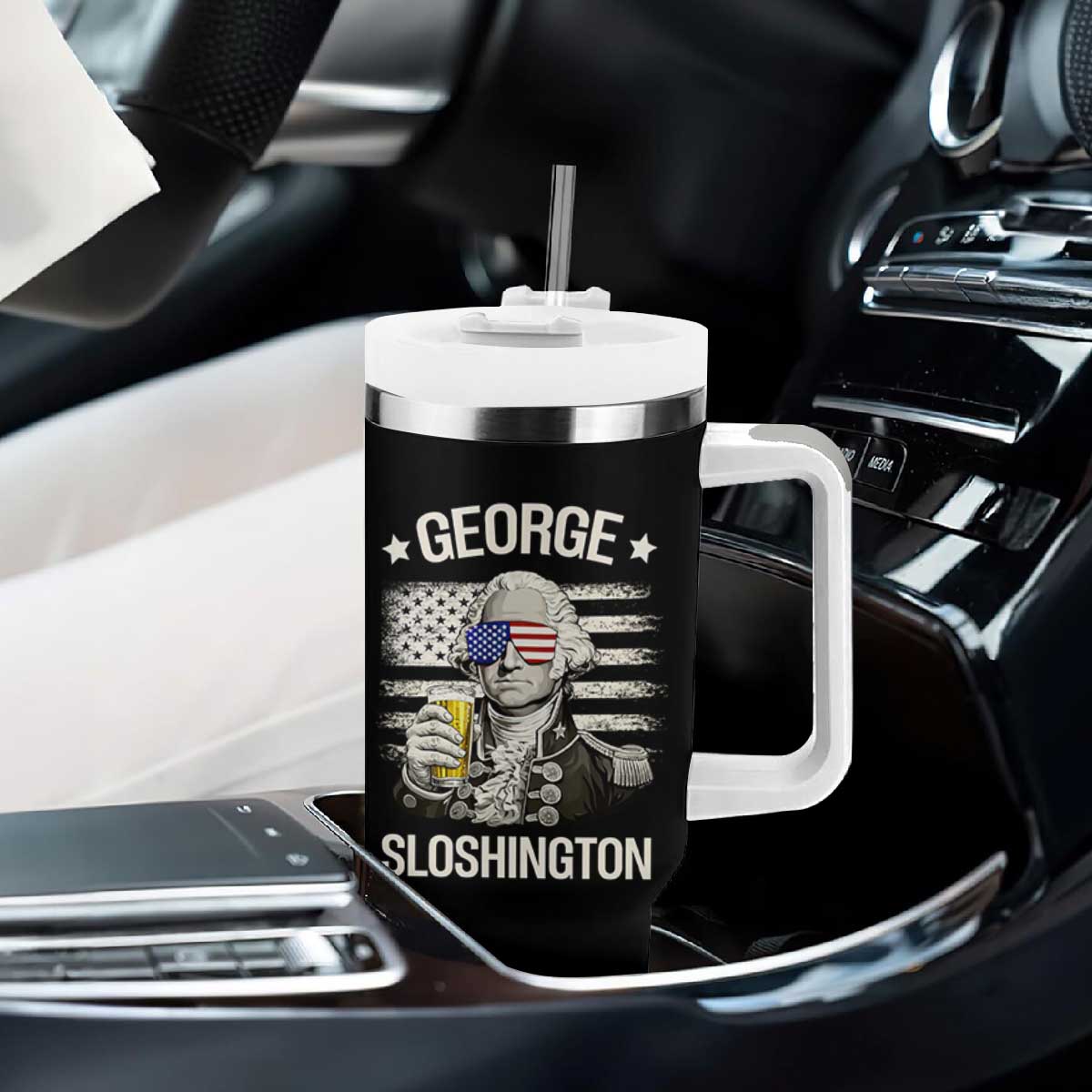 George Sloshington Washington Tumbler With Handle 4th of July America Flag Beer TS14 Print Your Wear