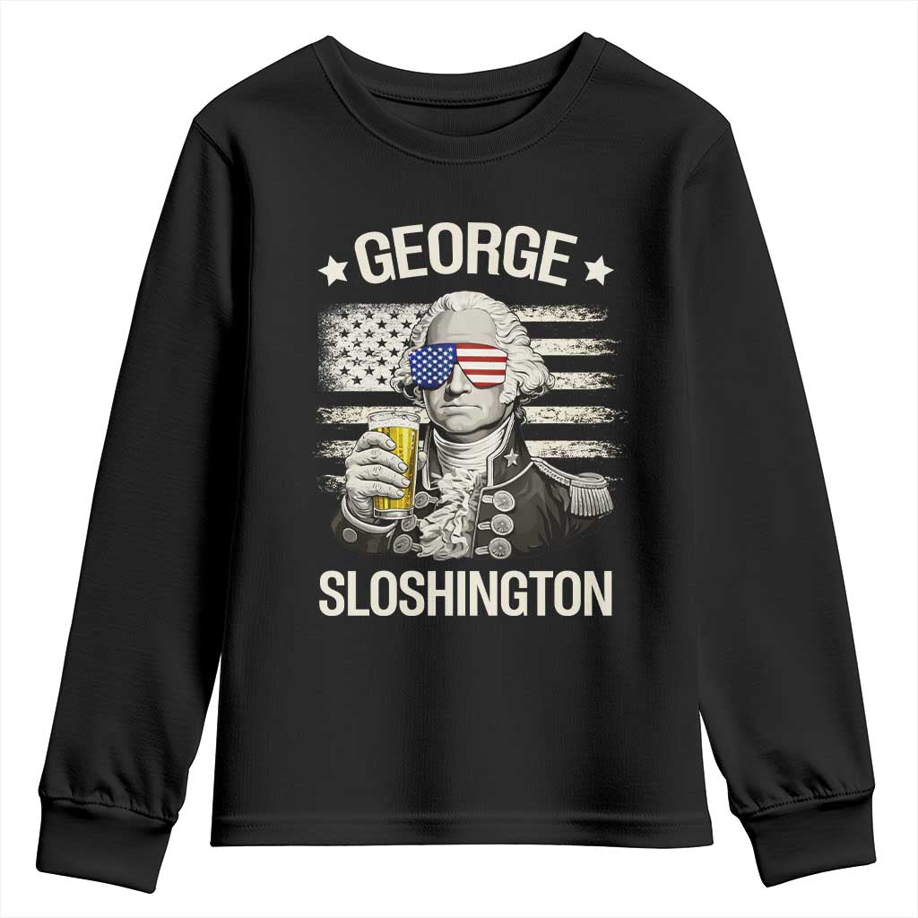 George Sloshington Washington Youth Sweatshirt 4th of July America Flag Beer TS14 Black Print Your Wear