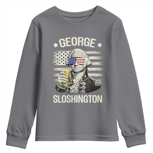 George Sloshington Washington Youth Sweatshirt 4th of July America Flag Beer TS14 Charcoal Print Your Wear