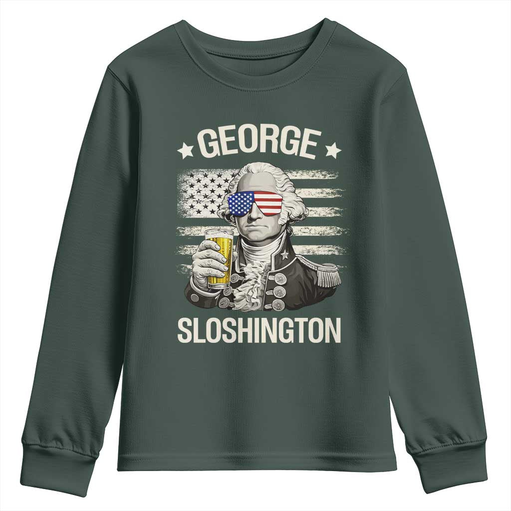 George Sloshington Washington Youth Sweatshirt 4th of July America Flag Beer TS14 Dark Forest Green Print Your Wear