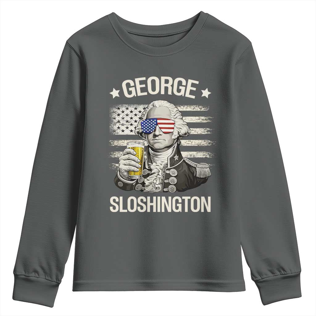George Sloshington Washington Youth Sweatshirt 4th of July America Flag Beer TS14 Dark Heather Print Your Wear