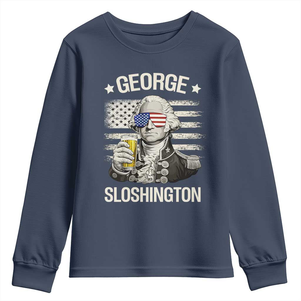 George Sloshington Washington Youth Sweatshirt 4th of July America Flag Beer TS14 Navy Print Your Wear
