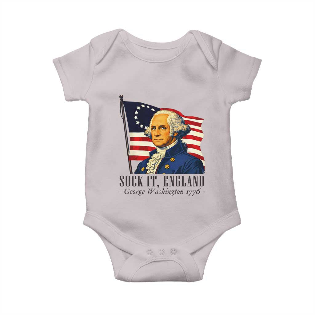 Funny George Washington 1776 Baby Onesie 4th July Suck-It England TS14 Ice Gray Print Your Wear