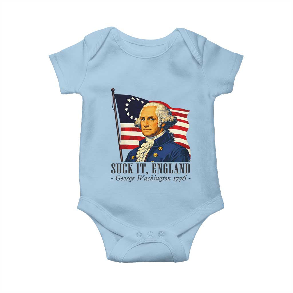Funny George Washington 1776 Baby Onesie 4th July Suck-It England TS14 Light Blue Print Your Wear