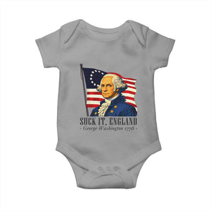 Funny George Washington 1776 Baby Onesie 4th July Suck-It England TS14 Sport Gray Print Your Wear