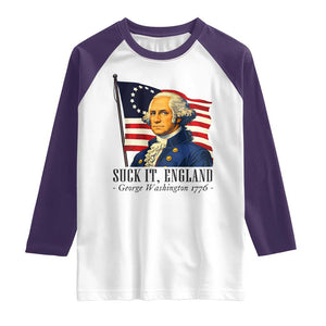 Funny George Washington 1776 Raglan Shirt 4th July Suck-It England TS14 White Purple Print Your Wear