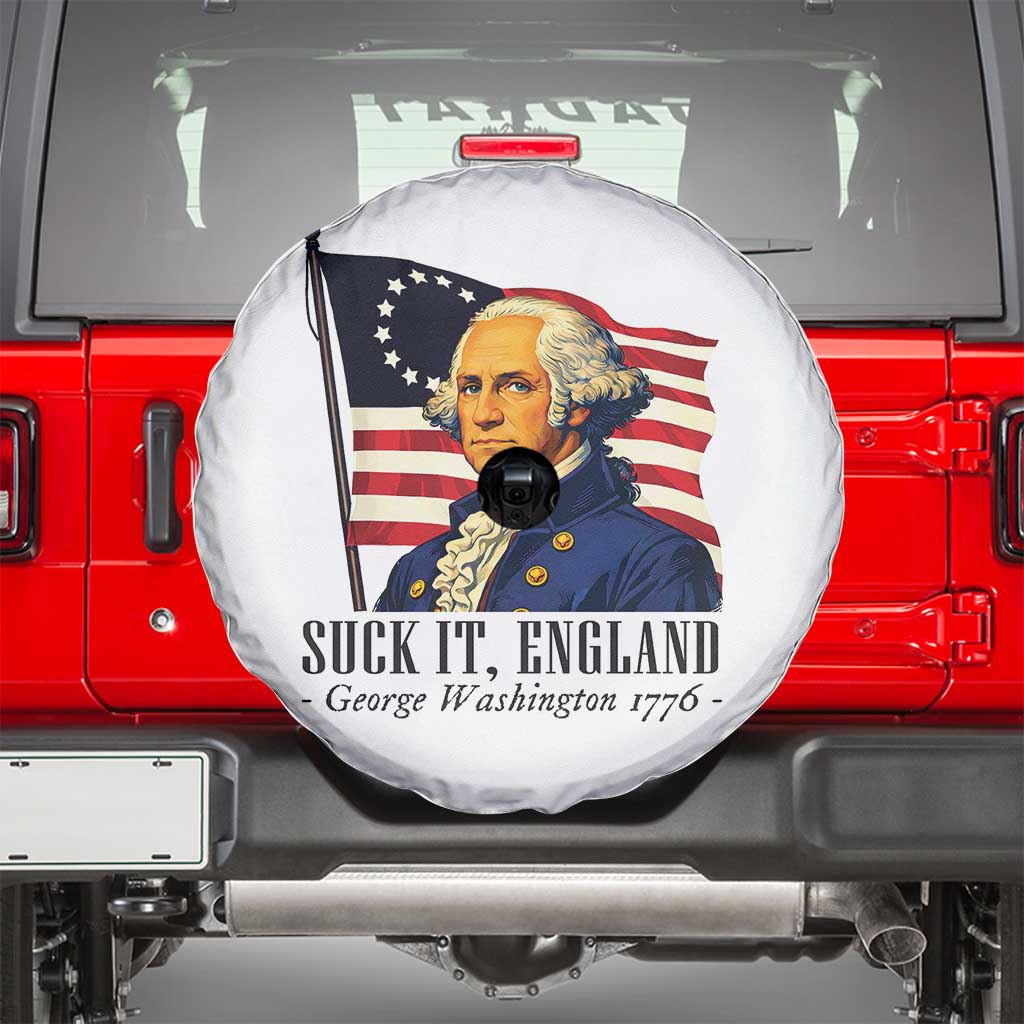 Funny George Washington 1776 Spare Tire Cover 4th July Suck-It England TS14 White Print Your Wear