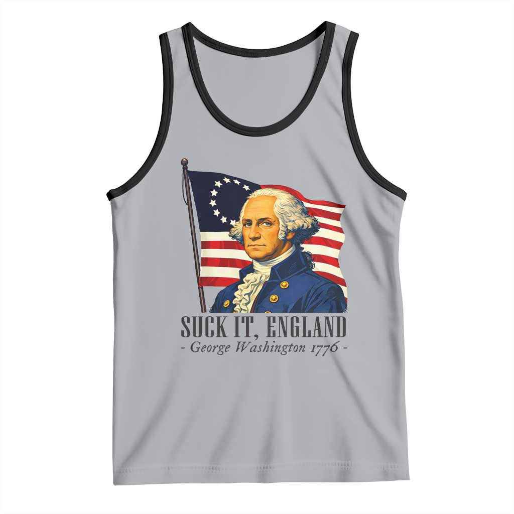 Funny George Washington 1776 Tank Top 4th July Suck-It England TS14 Athletic Heather Black Print Your Wear
