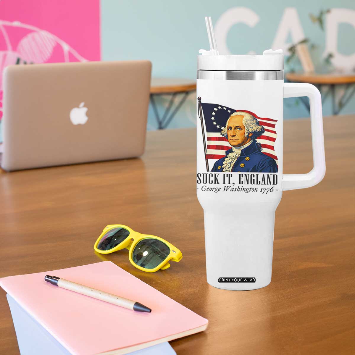 Funny George Washington 1776 Tumbler With Handle 4th July Suck-It England TS14 Print Your Wear