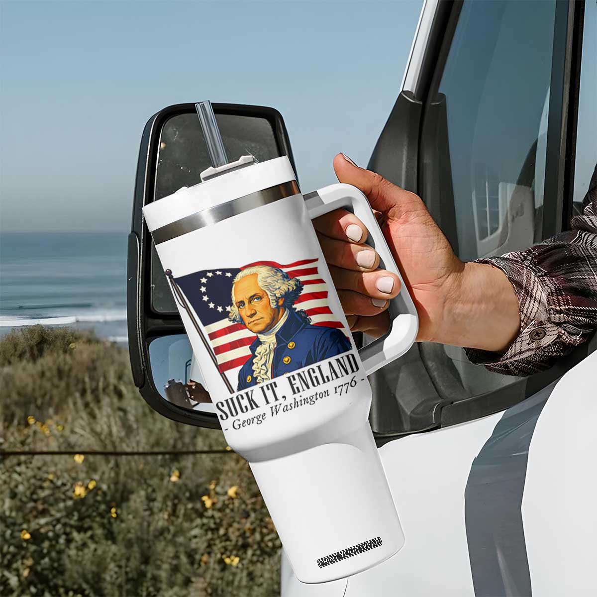 Funny George Washington 1776 Tumbler With Handle 4th July Suck-It England TS14 Print Your Wear