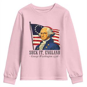 Funny George Washington 1776 Youth Sweatshirt 4th July Suck-It England TS14 Light Pink Print Your Wear