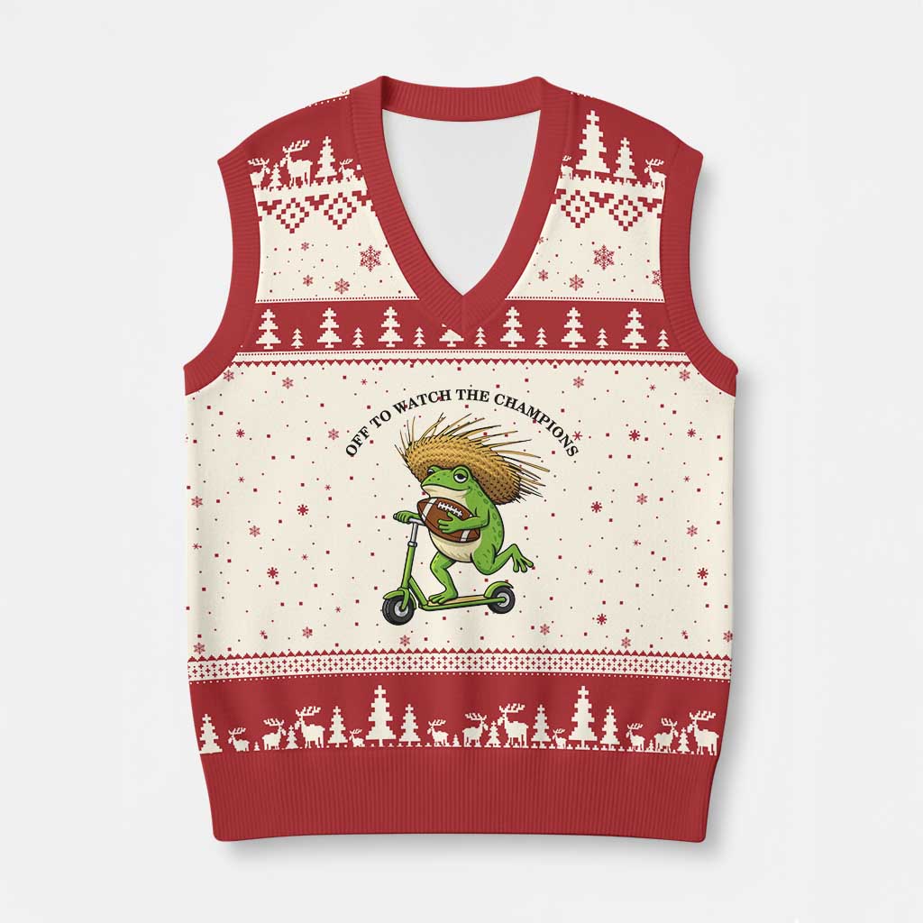 Seattle Championship 2026 V-Neck Knit Sweater Vest Funny Frog Football TS14 Beige Red Print Your Wear
