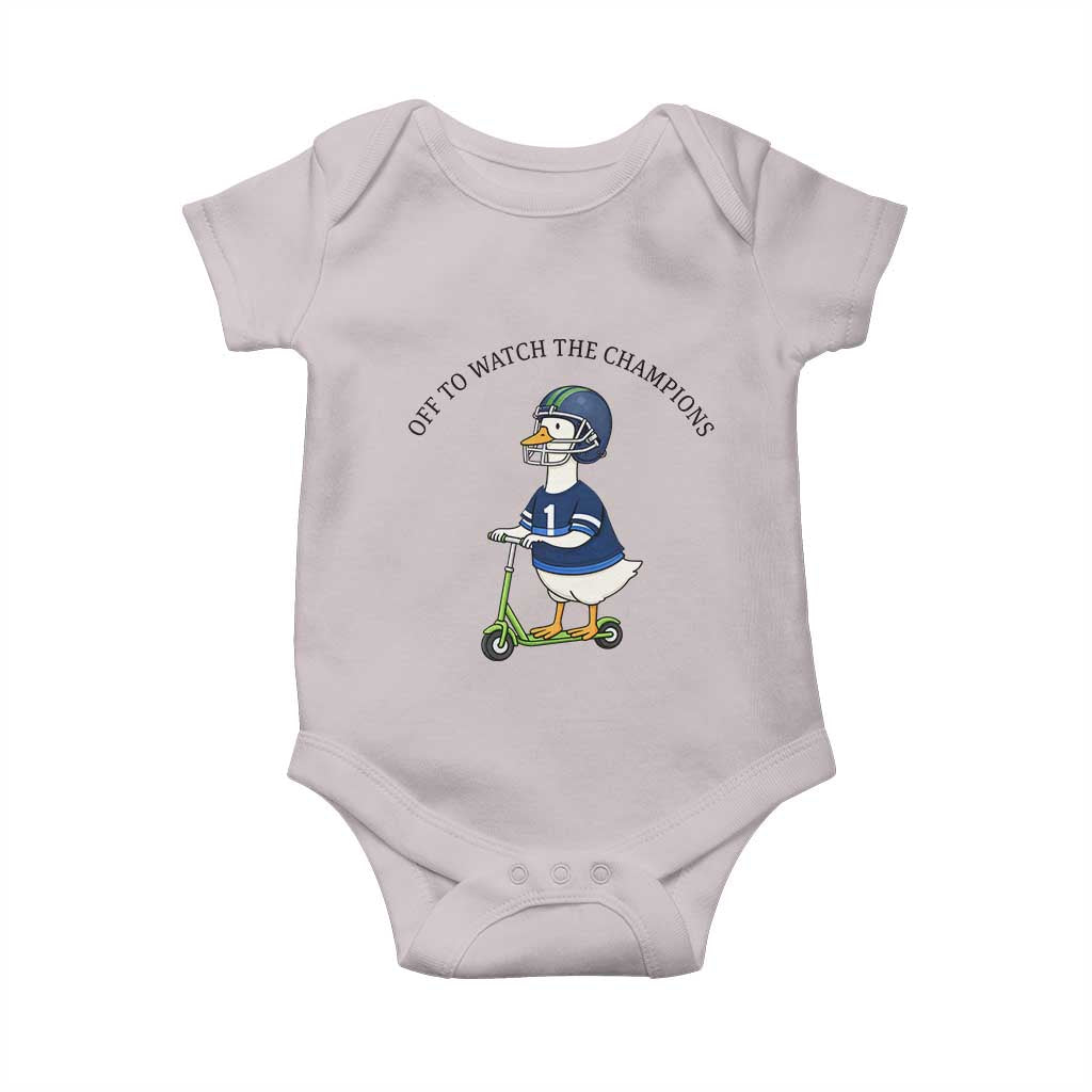 Funny Seattle Goose 2026 Baby Onesie Off To Watch The Champions TS14 Ice Gray Print Your Wear