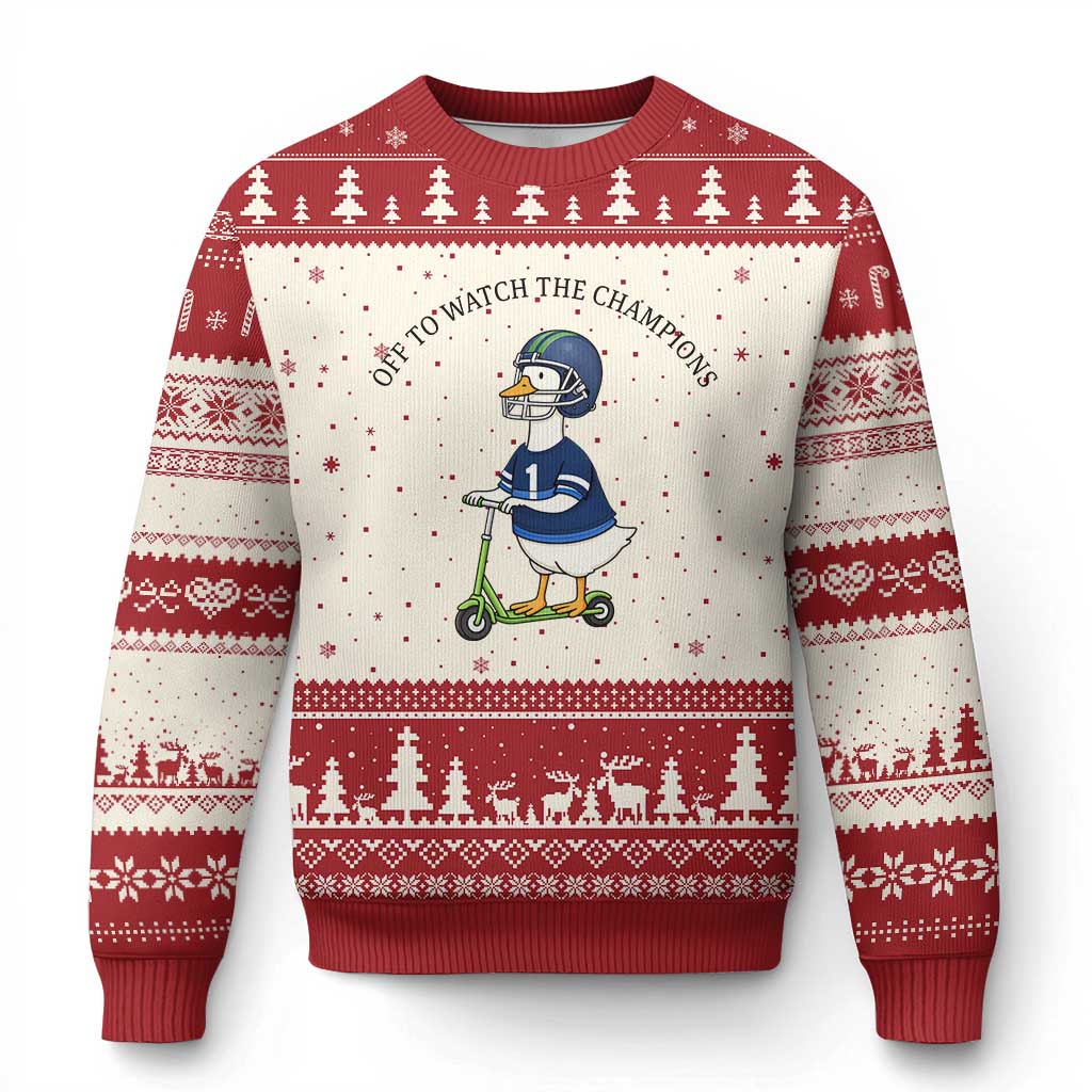 Funny Seattle Goose 2026 Ugly Christmas Sweater Off To Watch The Champions TS14 Beige Red Print Your Wear