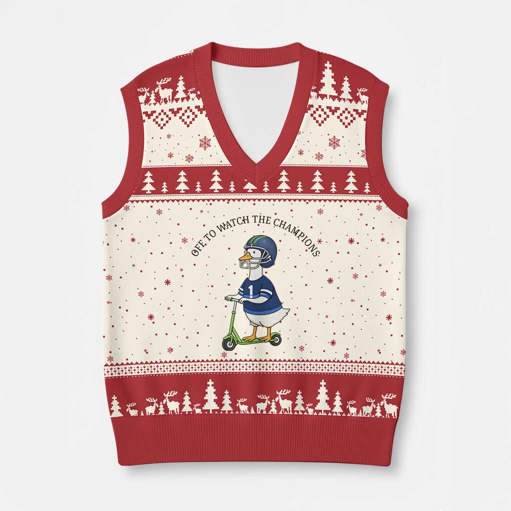 Funny Seattle Goose 2026 V-Neck Knit Sweater Vest Off To Watch The Champions TS14 Beige Red Print Your Wear