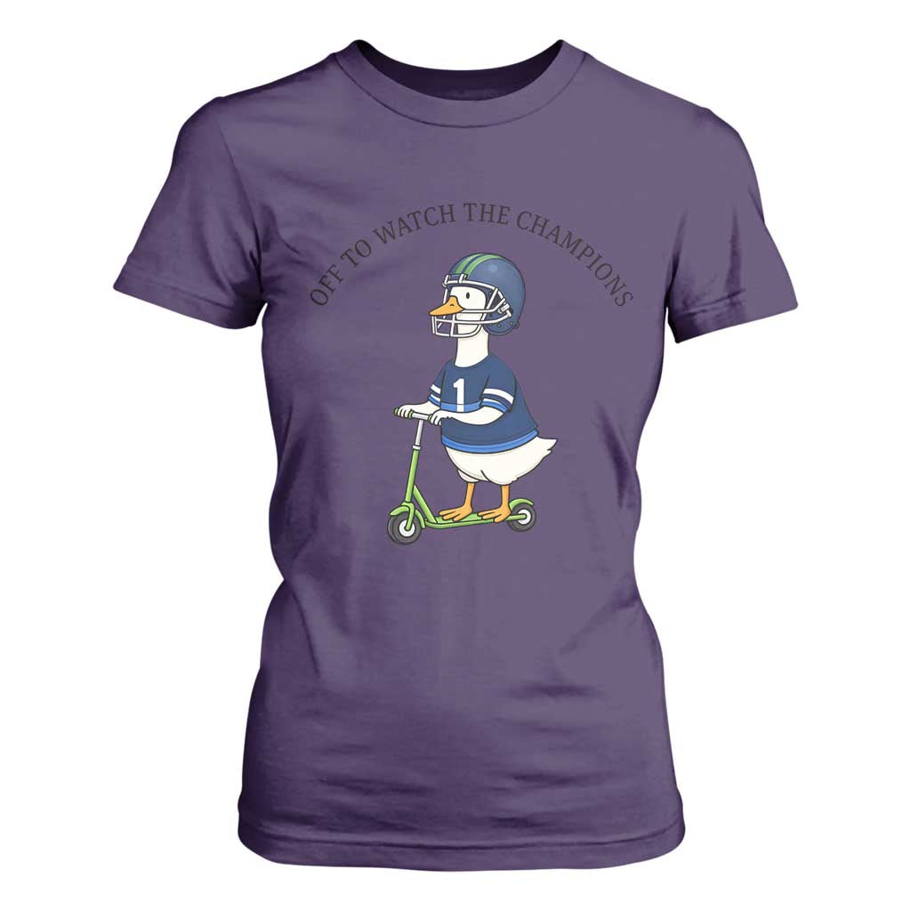 Funny Seattle Goose 2026 T Shirt For Women Off To Watch The Champions TS14 Purple Print Your Wear