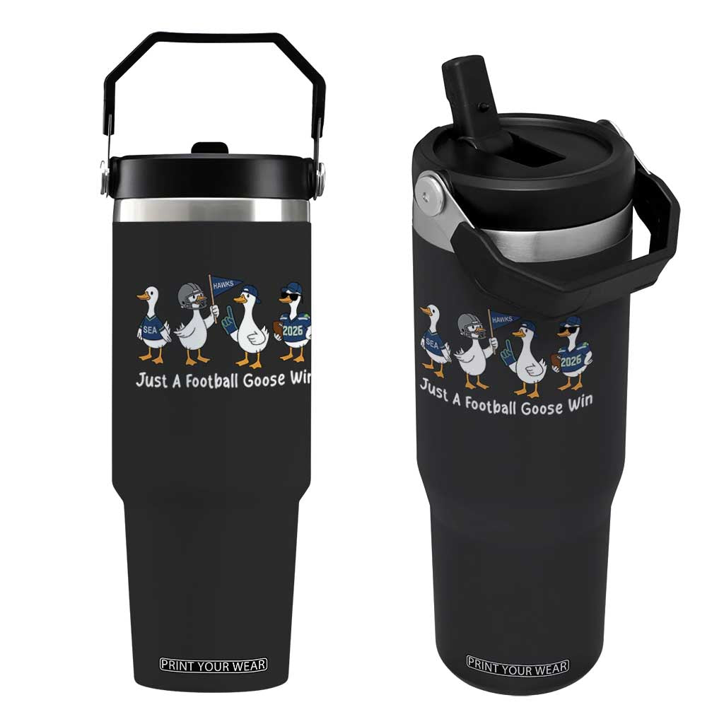 Seattle 2026 Flip Straw Tumbler Just A Football Goose Win TS14 One Size: 30 oz Black Print Your Wear