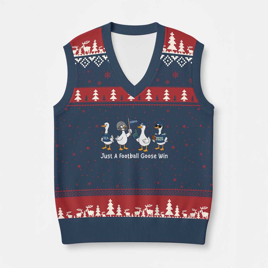 Seattle 2026 V-Neck Knit Sweater Vest Just A Football Goose Win TS14 Navy Red Print Your Wear
