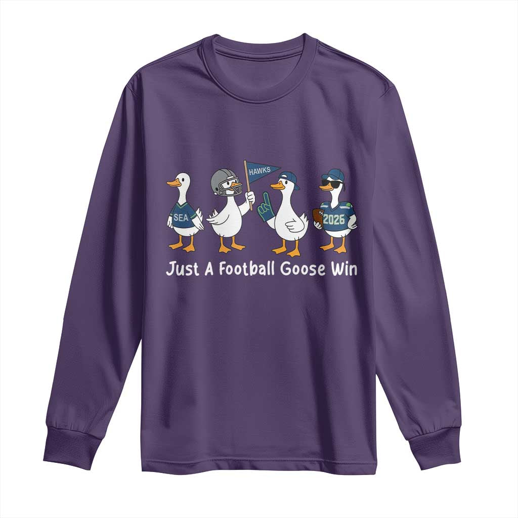 Seattle 2026 Long Sleeve Shirt Just A Football Goose Win TS14 Purple Print Your Wear