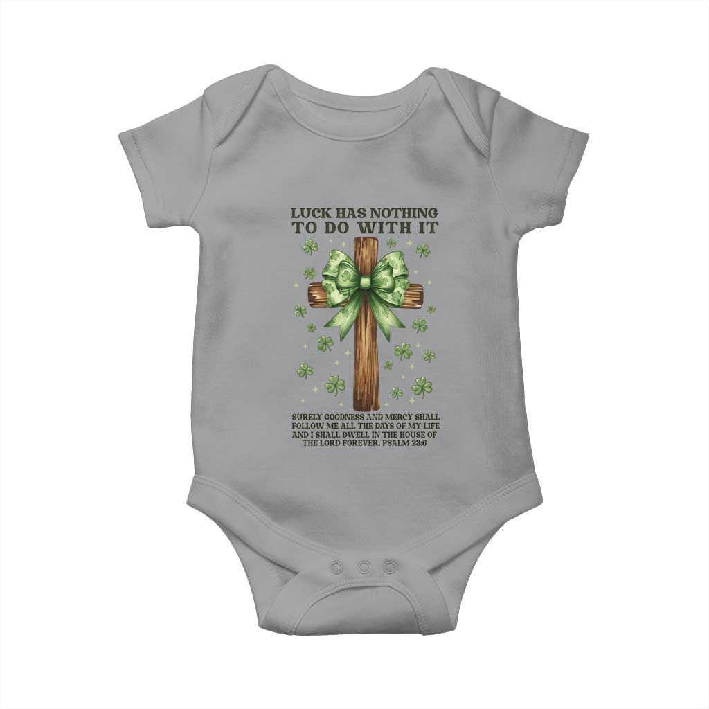 Faith Over Luck St Patrick's Day Baby Onesie Christian Jesus Bible Verse Psalm 23 TS14 Sport Gray Print Your Wear
