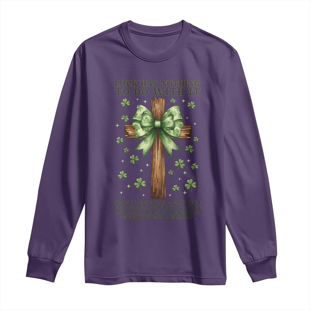 Faith Over Luck St Patrick's Day Long Sleeve Shirt Christian Jesus Bible Verse Psalm 23 TS14 Purple Print Your Wear