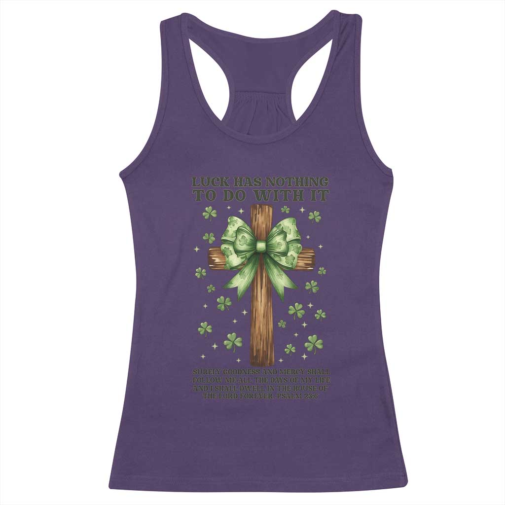 Faith Over Luck St Patrick's Day Racerback Tank Top Christian Jesus Bible Verse Psalm 23 TS14 Purple Print Your Wear