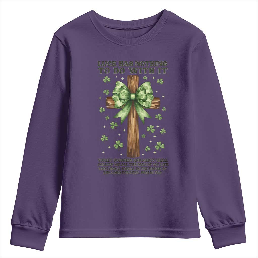 Faith Over Luck St Patrick's Day Youth Sweatshirt Christian Jesus Bible Verse Psalm 23 TS14 Purple Print Your Wear