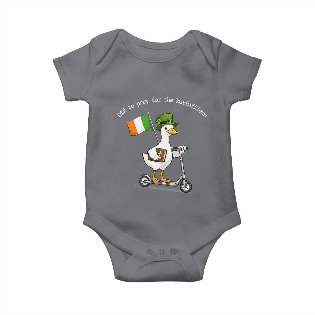 Funny Goose Christian St Patrick's Day Baby Onesie Off To Pray For The Kerfufflers TS14 Charcoal Print Your Wear