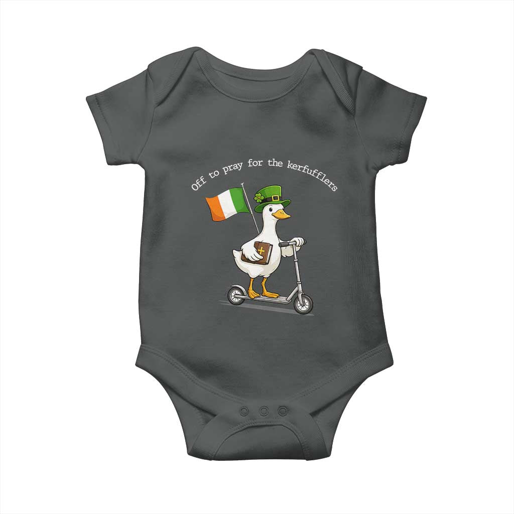 Funny Goose Christian St Patrick's Day Baby Onesie Off To Pray For The Kerfufflers TS14 Dark Heather Print Your Wear
