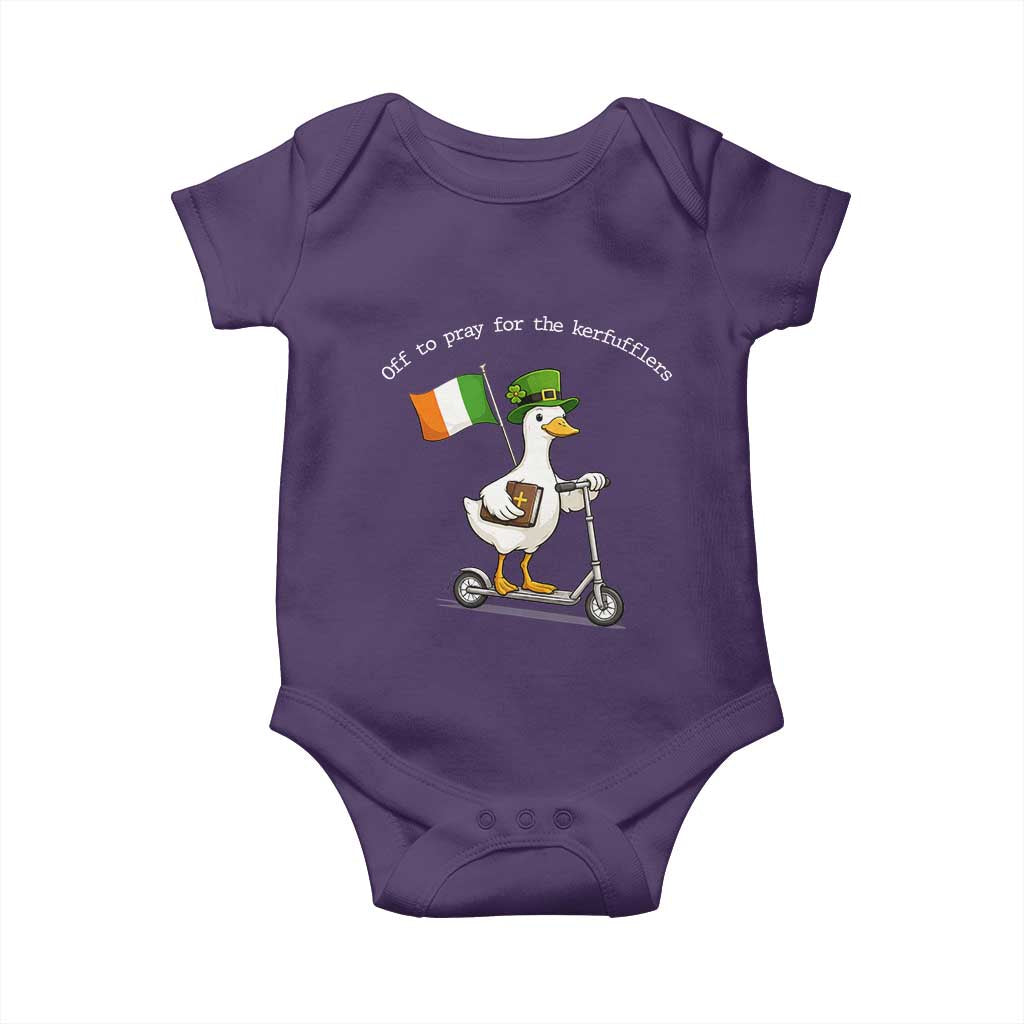 Funny Goose Christian St Patrick's Day Baby Onesie Off To Pray For The Kerfufflers TS14 Purple Print Your Wear