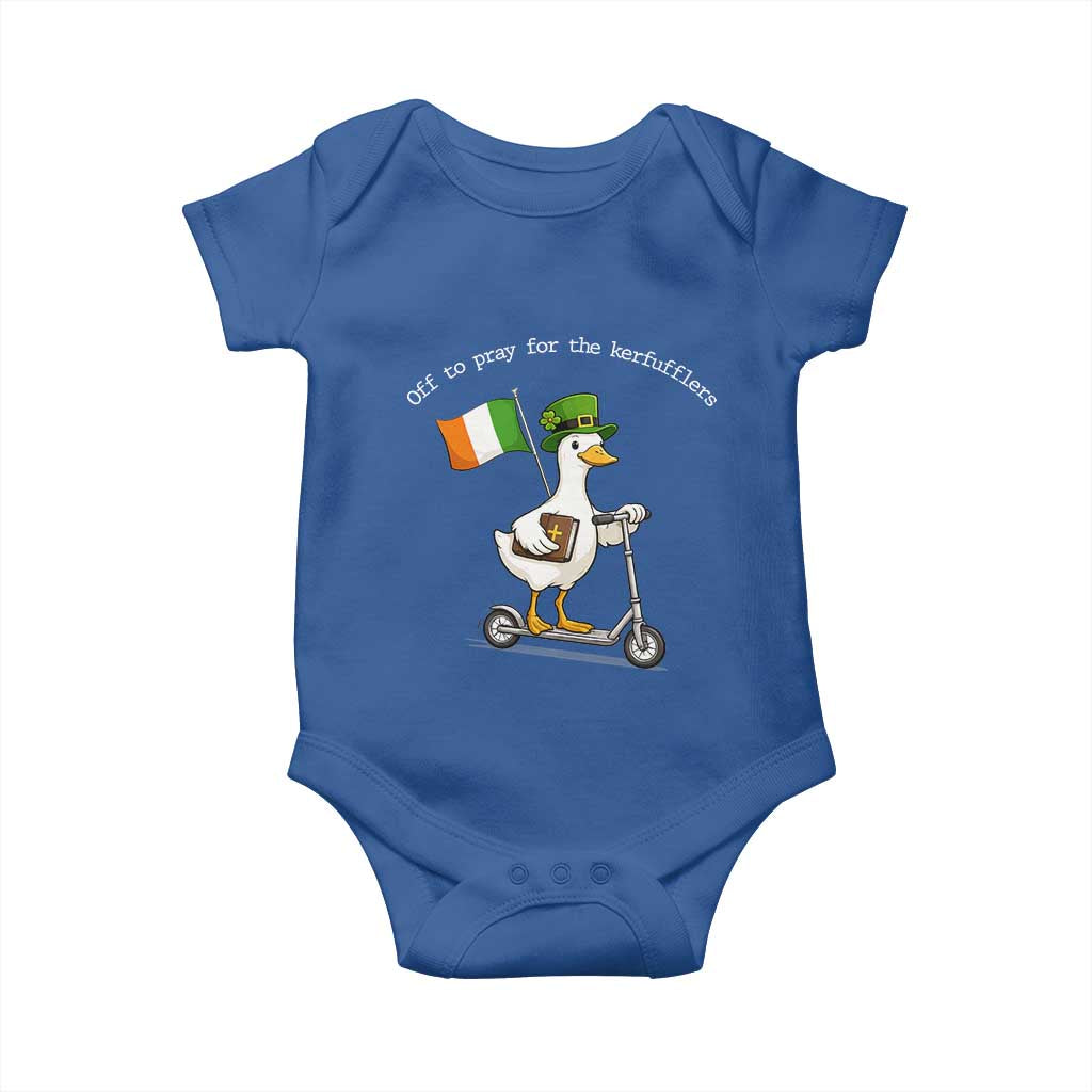 Funny Goose Christian St Patrick's Day Baby Onesie Off To Pray For The Kerfufflers TS14 Royal Blue Print Your Wear