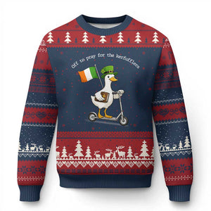 Funny Goose Christian St Patrick's Day Ugly Christmas Sweater Off To Pray For The Kerfufflers TS14 Navy Red Print Your Wear