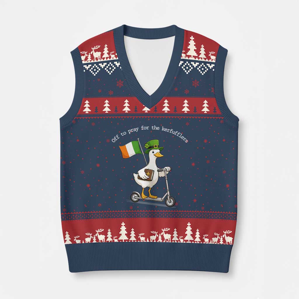 Funny Goose Christian St Patrick's Day V-Neck Knit Sweater Vest Off To Pray For The Kerfufflers TS14 Navy Red Print Your Wear