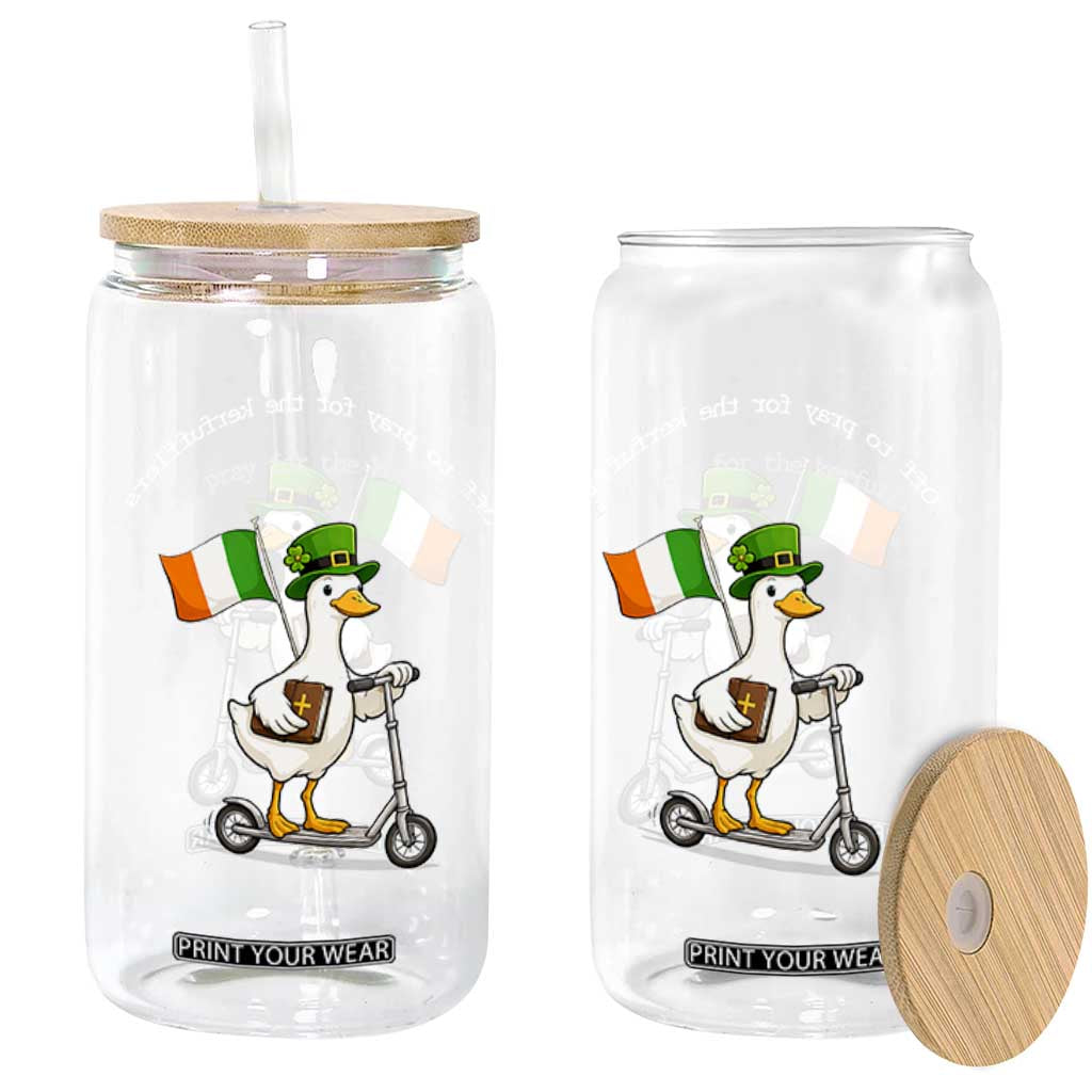 Funny Goose Christian St Patrick's Day Glass Can Off To Pray For The Kerfufflers TS14 Print Your Wear