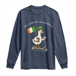 Funny Goose Christian St Patrick's Day Long Sleeve Shirt Off To Pray For The Kerfufflers TS14 Navy Print Your Wear
