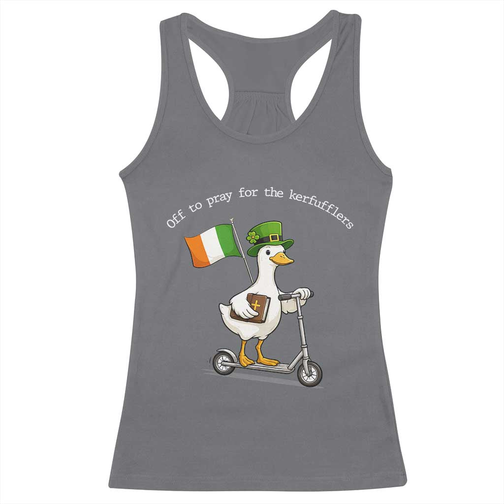 Funny Goose Christian St Patrick's Day Racerback Tank Top Off To Pray For The Kerfufflers TS14 Charcoal Print Your Wear