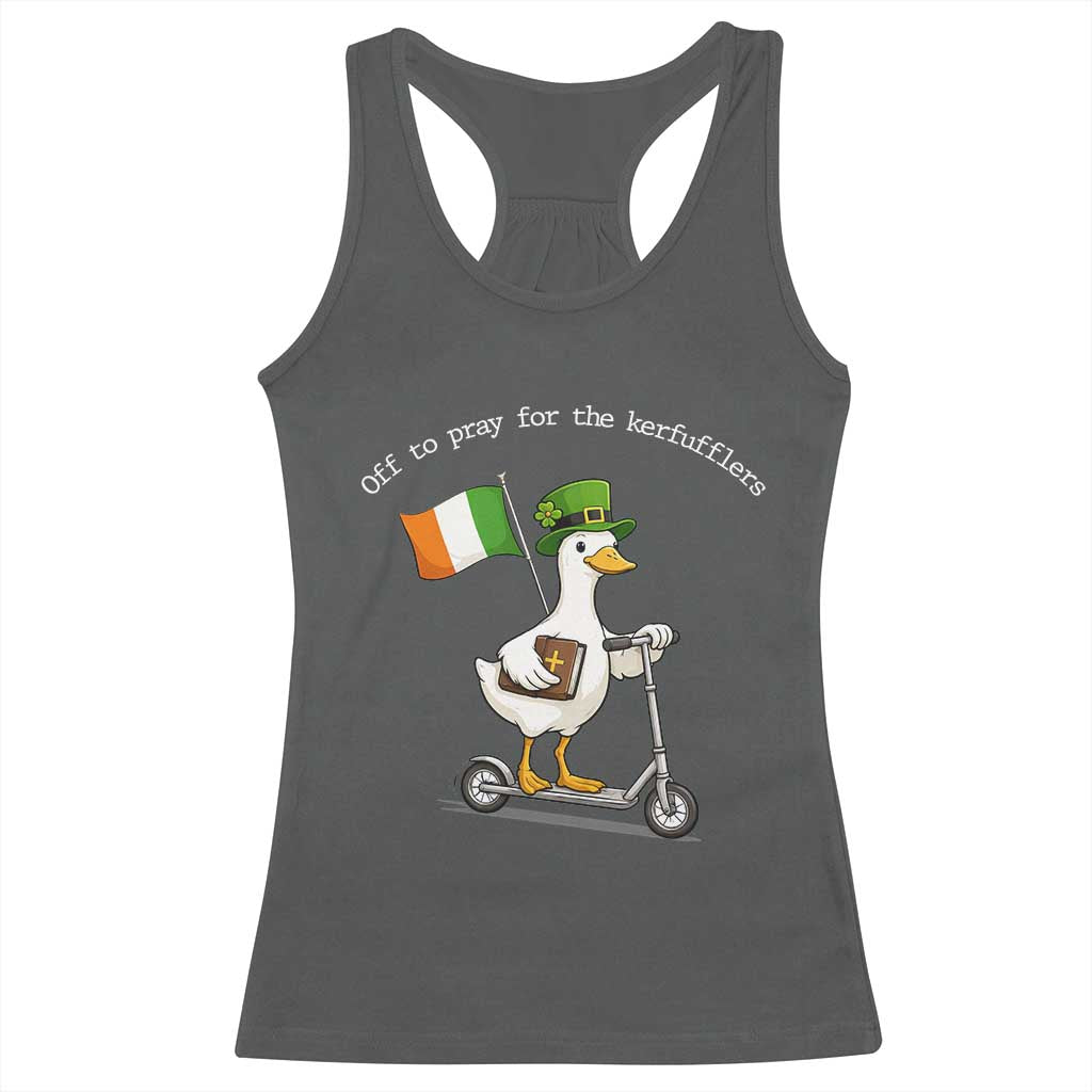 Funny Goose Christian St Patrick's Day Racerback Tank Top Off To Pray For The Kerfufflers TS14 Dark Heather Print Your Wear