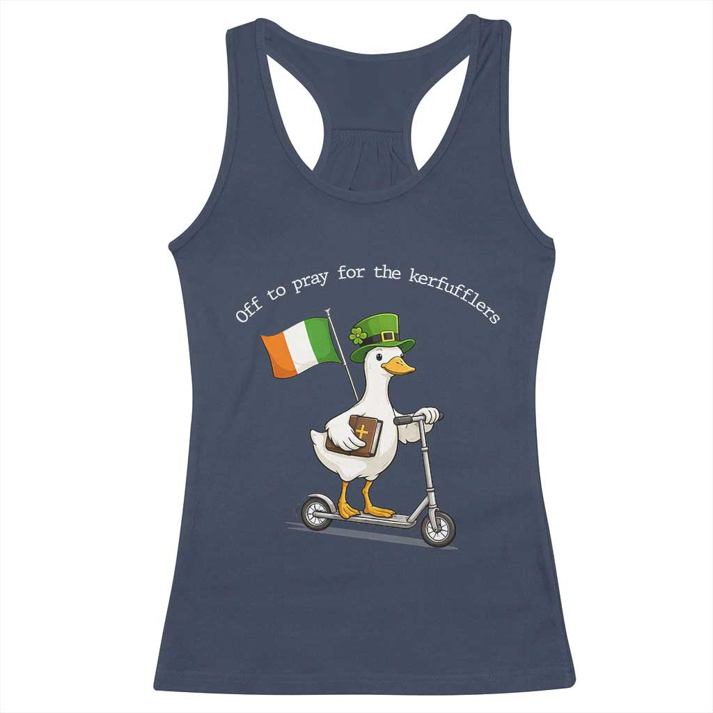 Funny Goose Christian St Patrick's Day Racerback Tank Top Off To Pray For The Kerfufflers TS14 Navy Print Your Wear