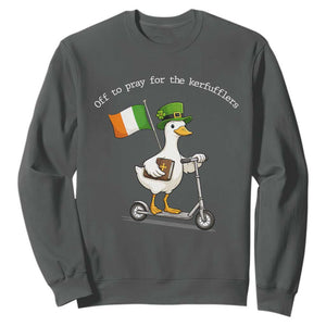 Funny Goose Christian St Patrick's Day Sweatshirt Off To Pray For The Kerfufflers TS14 Dark Heather Print Your Wear
