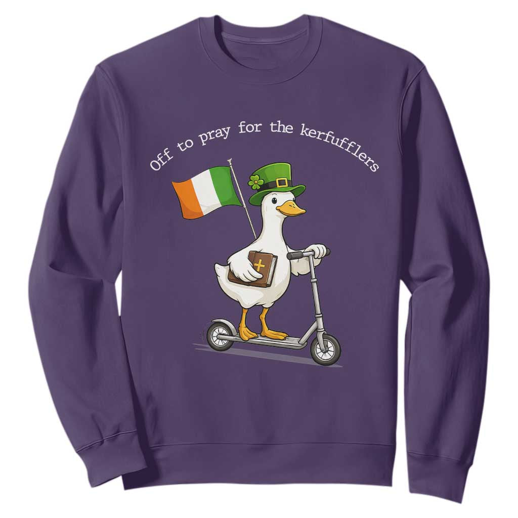 Funny Goose Christian St Patrick's Day Sweatshirt Off To Pray For The Kerfufflers TS14 Purple Print Your Wear