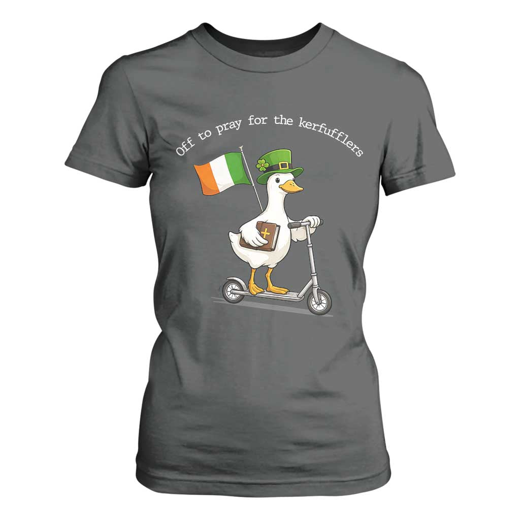 Funny Goose Christian St Patrick's Day T Shirt For Women Off To Pray For The Kerfufflers TS14 Dark Heather Print Your Wear