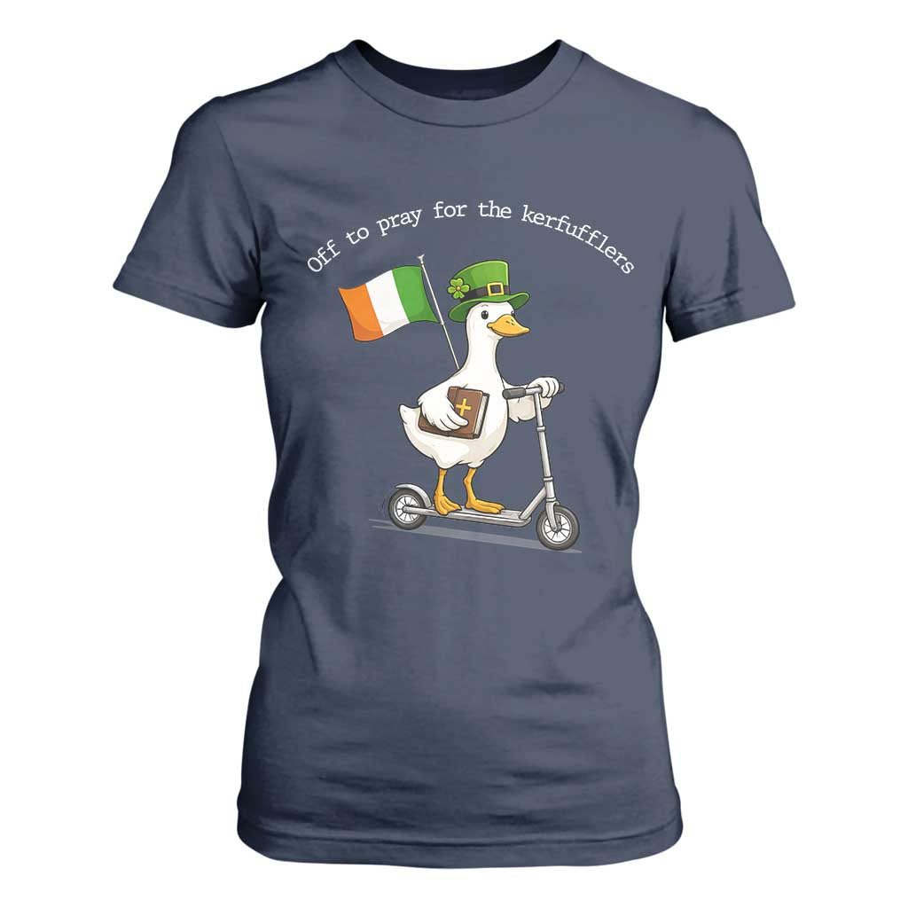 Funny Goose Christian St Patrick's Day T Shirt For Women Off To Pray For The Kerfufflers TS14 Navy Print Your Wear