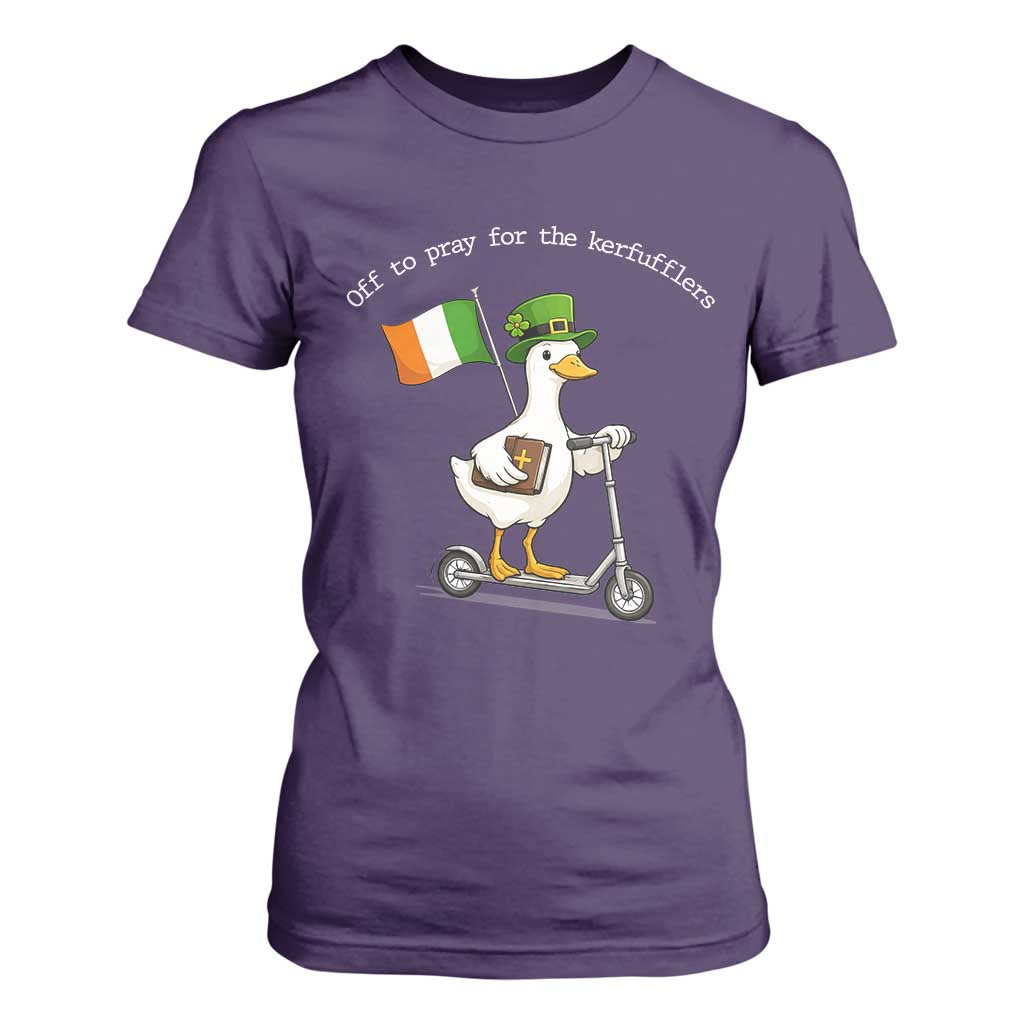 Funny Goose Christian St Patrick's Day T Shirt For Women Off To Pray For The Kerfufflers TS14 Purple Print Your Wear