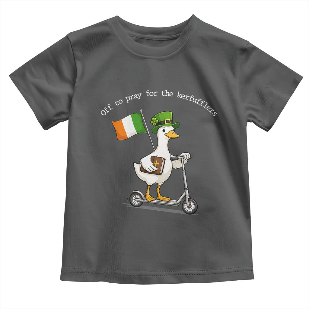 Funny Goose Christian St Patrick's Day Toddler T Shirt Off To Pray For The Kerfufflers TS14 Dark Heather Print Your Wear