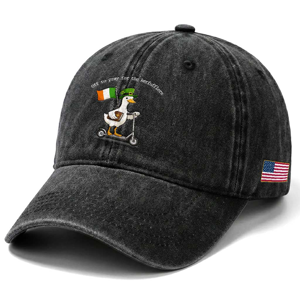 Funny Goose Christian St Patrick's Day Washed Cotton Baseball Cap Off To Pray For The Kerfufflers TS14 Print Your Wear