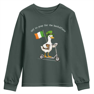 Funny Goose Christian St Patrick's Day Youth Sweatshirt Off To Pray For The Kerfufflers TS14 Dark Forest Green Print Your Wear