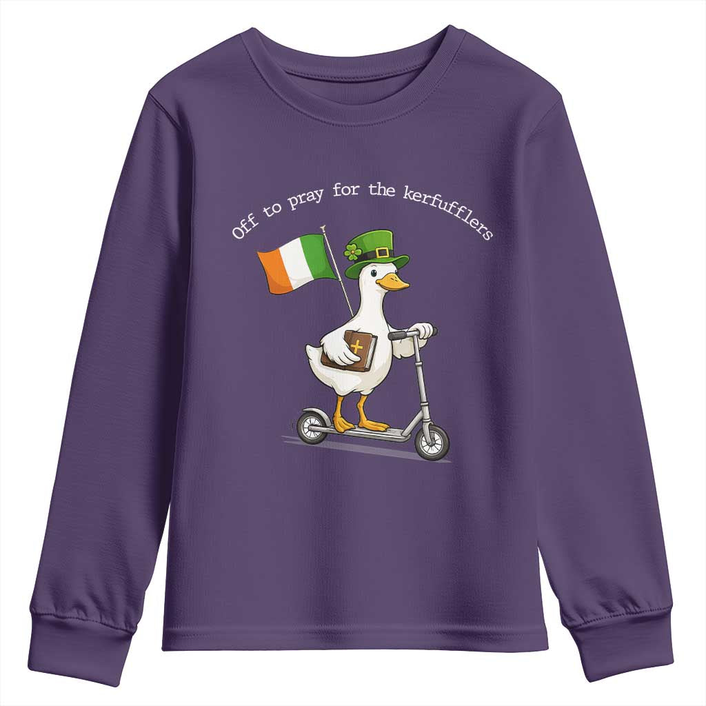 Funny Goose Christian St Patrick's Day Youth Sweatshirt Off To Pray For The Kerfufflers TS14 Purple Print Your Wear